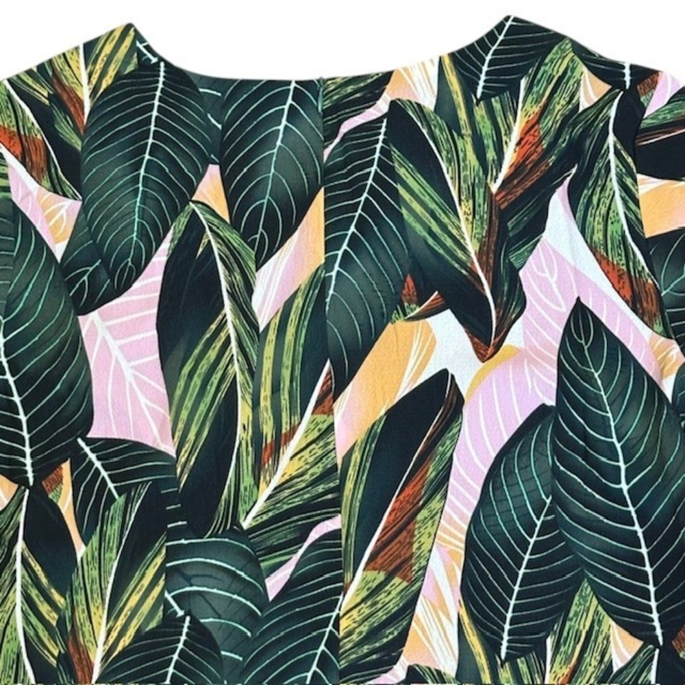 NWT Belongsci Leaf Print V-Neck Dress Bell Sleeve Bohemian Mini Dress Sz‎ Lg - Picture 11 of 16